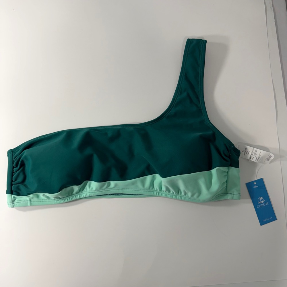 Cupshe Womens Colorblock One Shoulder Bikini Top Green XL NEW